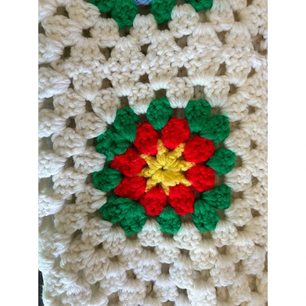 Afghan Granny Square throw blanket Handmade Vtg Design Boho Crochet Home Decor